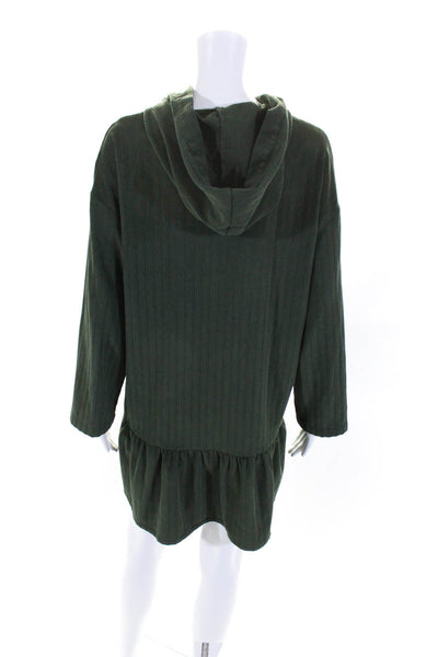 Zara Womens Long Sleeve Half Button Hooded Corduroy Dress Green Size Small