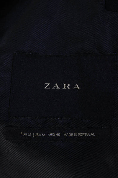 Zara Womens Button Front Long Sleeve Collared Coat Navy Blue Wool Size Medium