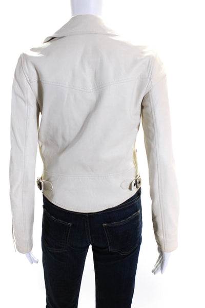 Coach Womens Leather Zipped Collared Long Sleeve Motorcycle Jacket White Size 0