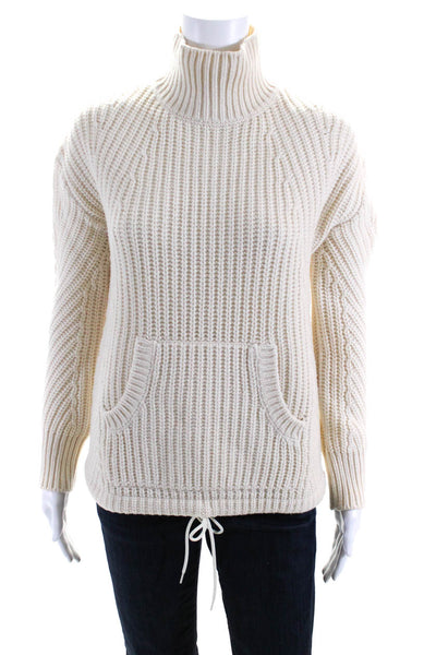 J Crew Womens Merino Wool Ribbed Knit Drawstring Hem Sweater Cream Size 3XS