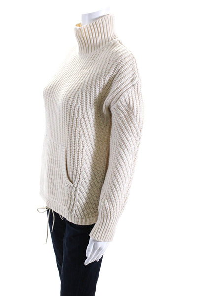 J Crew Womens Merino Wool Ribbed Knit Drawstring Hem Sweater Cream Size 3XS