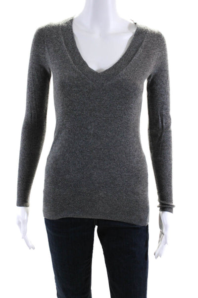 J Crew Womens Cashmere V-Neck Long Sleeve Pullover Sweater Gray Size 2XS