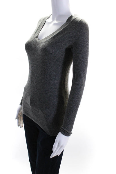 J Crew Womens Cashmere V-Neck Long Sleeve Pullover Sweater Gray Size 2XS