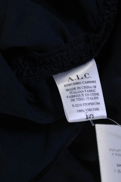 A.L.C. Womens Satin Long Sleeve One Shoulder Asymmetrical Blouse Blue Size 10