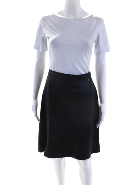 BOSS Womens Back Zip Knee Length Faux Leather A Line Skirt Black Size 10