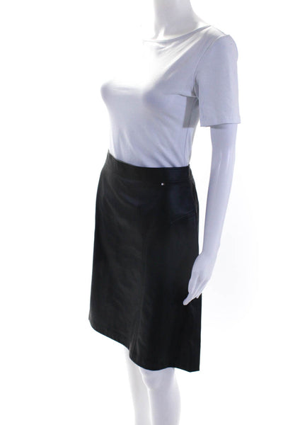 BOSS Womens Back Zip Knee Length Faux Leather A Line Skirt Black Size 10