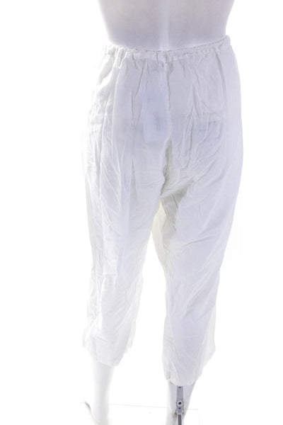 Domi Womens Cotton Drawstring Waist Straight Leg Capri Trousers White Size M