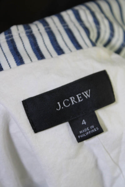 J Crew Womens One Button Pointed Lapel Striped Blazer Jacket White Blue Size 4