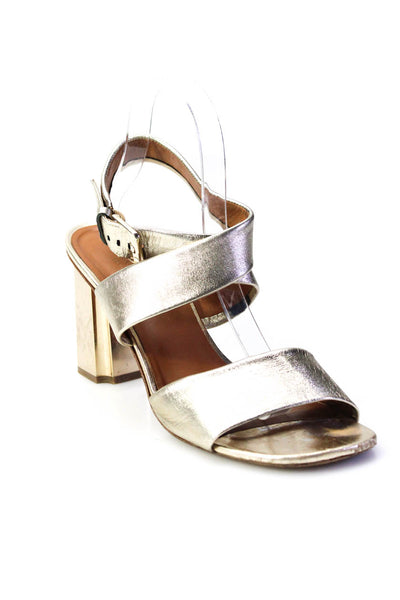 Clergerie Womens Block heel Ankle Strap Metallic Sandals Gold Leather Size 41