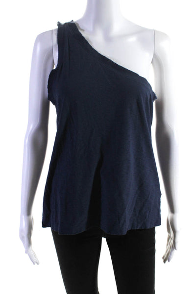 Nation LTD Womens Sleeveless One Shoulder Top Navy Blue Cotton Size Medium