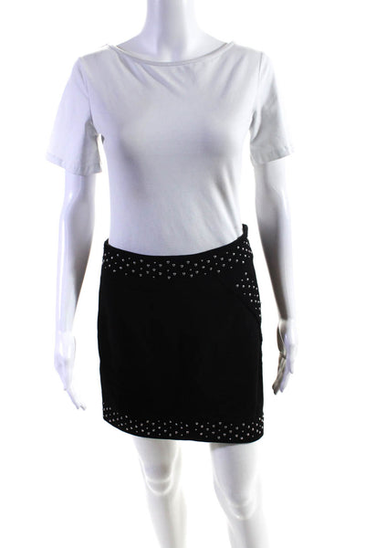 Intermix Womens Side Zip Studded Trim Suede Pencil Skirt Black Size Small