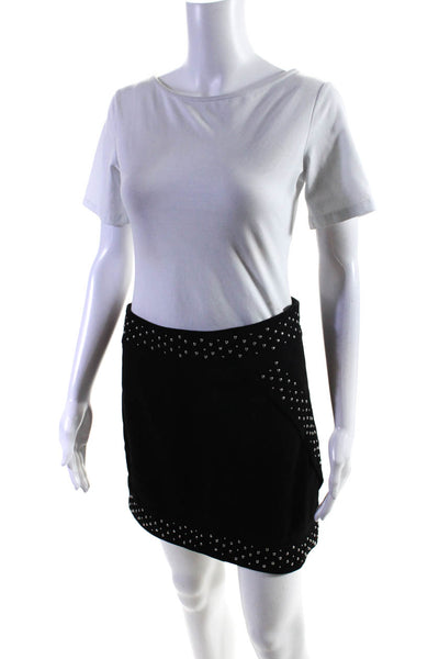 Intermix Womens Side Zip Studded Trim Suede Pencil Skirt Black Size Small