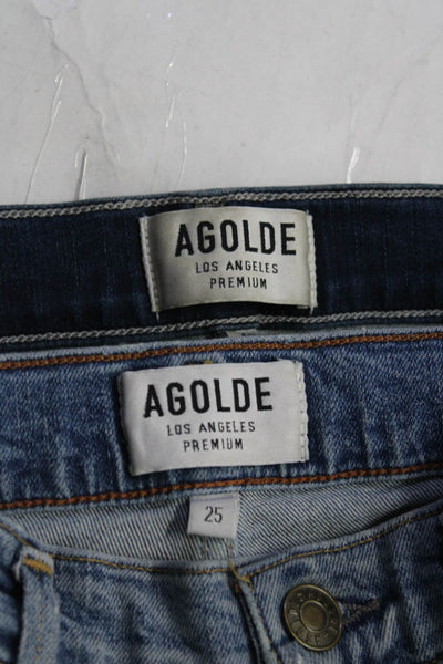 Agolde Womens Zipper Fly High Rise Distressed Skinny Jeans Blue Size 24 25 Lot 2