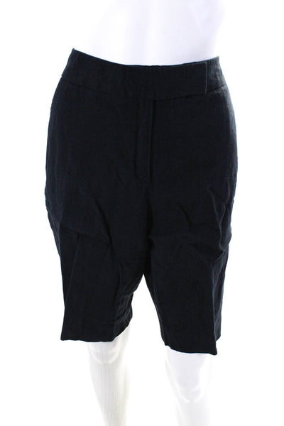 Faconnable Women's Hook Closure Pockets Linen Short Navy Blue Size 10