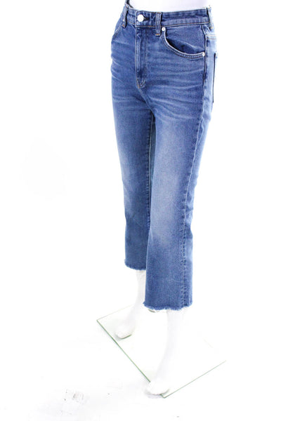 CQY Womens Cotton Denim Stonewashed Frayed Hem Straight Leg Jeans Blue Size 26