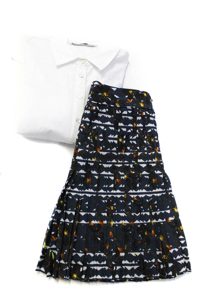 J Crew Zara Womens Dress Navy Pleated Printed A-line Skirt Size 0 S Lot 2