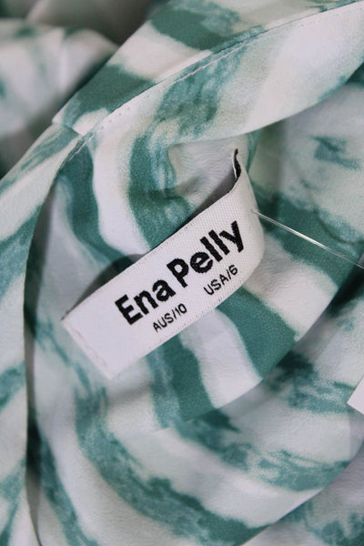 Ena Pelly Womens Green White Printed Scoop Neck Sleeveless Shift Dress Size 6