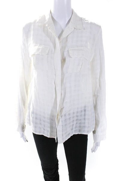 Heidi Merrick Womens Button Fornt Collared Linen Pocket Shirt White Size Small