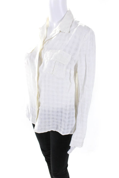 Heidi Merrick Womens Button Fornt Collared Linen Pocket Shirt White Size Small