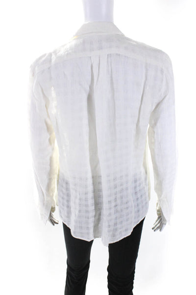 Heidi Merrick Womens Button Fornt Collared Linen Pocket Shirt White Size Small