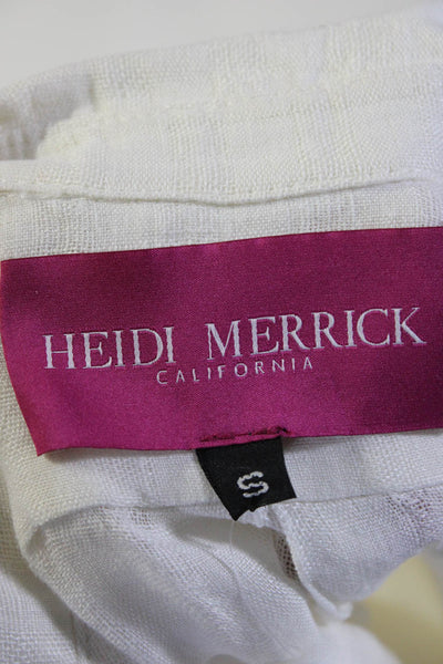 Heidi Merrick Womens Button Fornt Collared Linen Pocket Shirt White Size Small