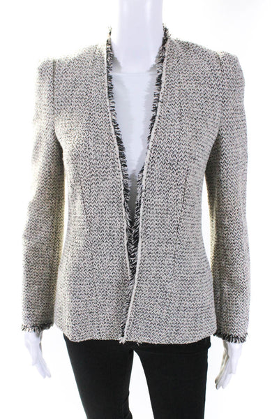 Rebecca Taylor Womens Open Front Fringe Knit Jacket White Black Size 4