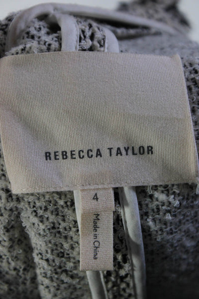 Rebecca Taylor Womens Open Front Fringe Knit Jacket White Black Size 4