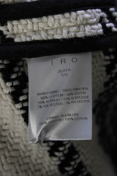 IRO Womens Open Front Fringe Trim Knit Jacket White Black Cotton Size FR 38