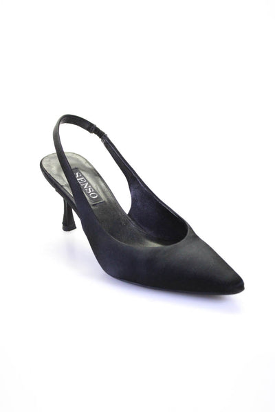 Senso Womens Satin Pointed Toe Slingbacks Pumps Black Size 37 7