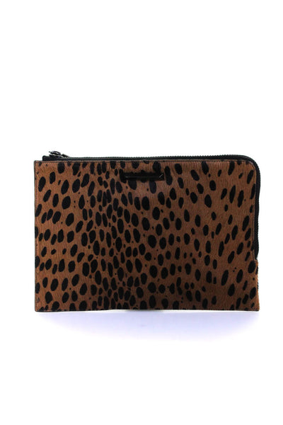 Elizabeth and James Womens Animal Print Zip Around Wristlet Handbag Brown Black