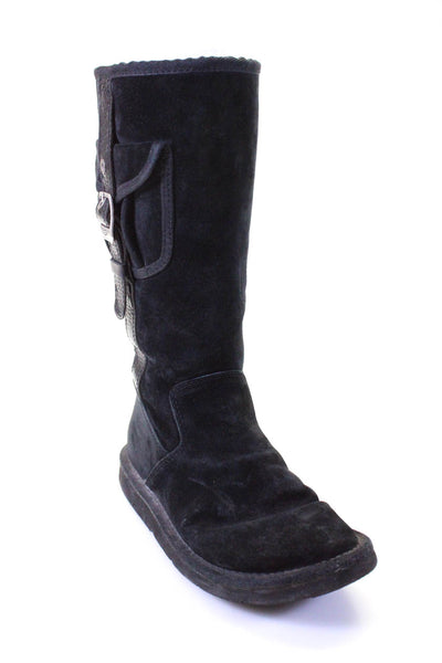 UGG Australia Womens Suede Leather Trim Shearling Knee High Boots Black Size 6