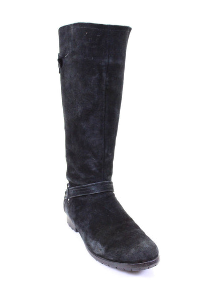 Ugg Womens Suede Shearling Lined Zip Up Knee High Boots Black Size 7