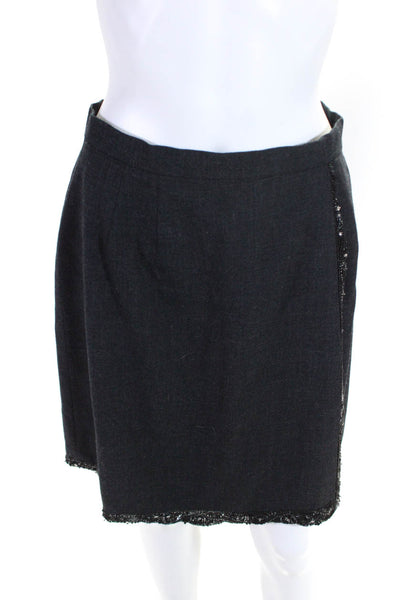 Badgley Mischka Womens Wool Embroider Beaded Trim Blazer Skirt Set Gray Size 10