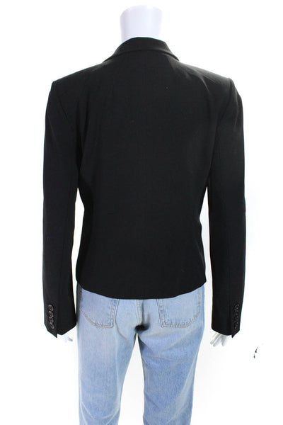 DKNY Womens Wool Ruffled Buttoned Long Sleeve V-Neck Blazer Jacket Black Size 4