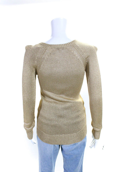 L.K. Bennett Womens Textured Glitter Print V-Neck Pullover Sweater Gold Size XS