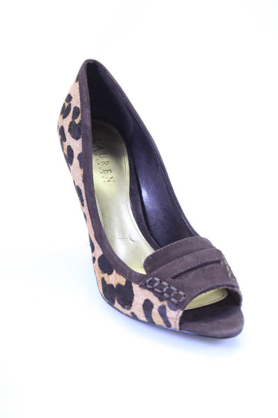 Lauren Ralph Lauren Womens Animal Print Peep Toe Stiletto Heels Brown Size 8.5