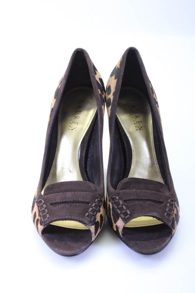 Lauren Ralph Lauren Womens Animal Print Peep Toe Stiletto Heels Brown Size 8.5