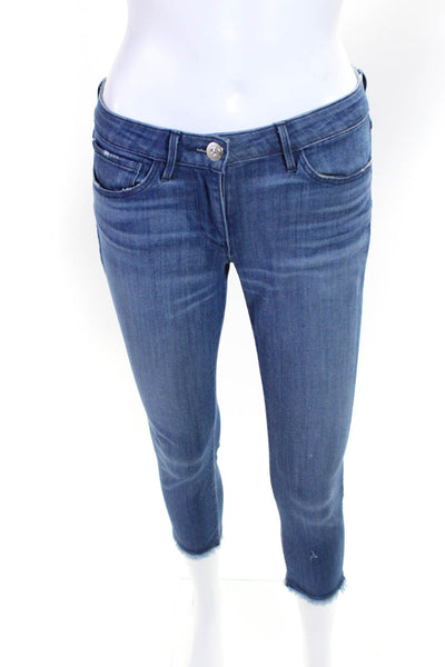 3x1 NYC Womens Cotton Fringed Hem Buttoned Skinny Leg Jeans Blue Size EUR24