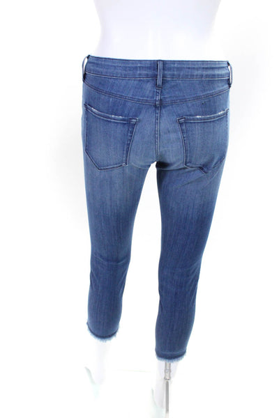 3x1 NYC Womens Cotton Fringed Hem Buttoned Skinny Leg Jeans Blue Size EUR24
