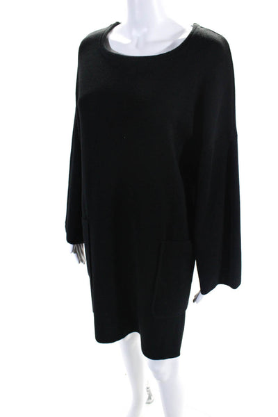 Saint James Womens Wool Long Sleeve Patch Pocket Shift Dress Black Size 6