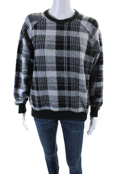 The Great Womens Plaid Round Neck Long Sleeve Pullover Sweatshirt  Black Size 1