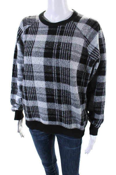 The Great Womens Plaid Round Neck Long Sleeve Pullover Sweatshirt  Black Size 1