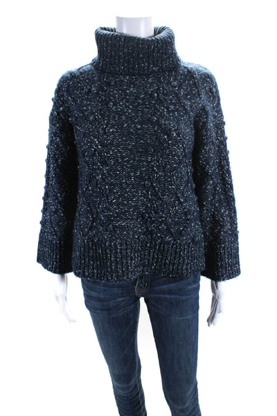 Kate Spade Womens Spotted Print Knitted Textured Turtleneck Sweater Blue Size XS