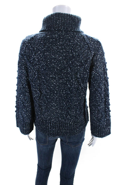 Kate Spade Womens Spotted Print Knitted Textured Turtleneck Sweater Blue Size XS
