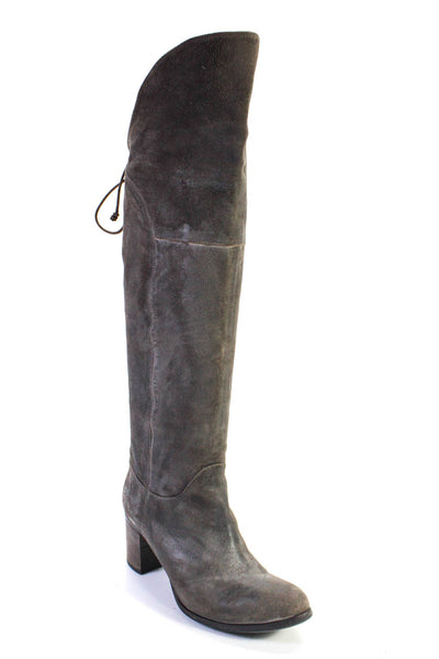 K King Womens Suede Almond Toe Block Heel Over The Knee Boots Gray Size 7US 37EU