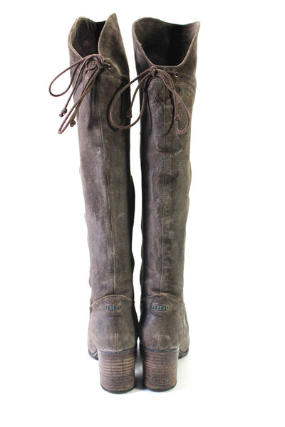 K King Womens Suede Almond Toe Block Heel Over The Knee Boots Gray Size 7US 37EU