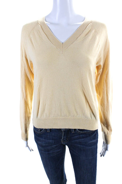 Minnie Rose Womens Cotton Long Sleeve V Neck Knit Blouse Yellow Size XS