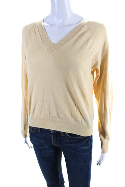 Minnie Rose Womens Cotton Long Sleeve V Neck Knit Blouse Yellow Size XS