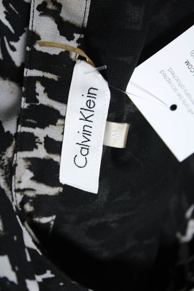 Calvin Klein Womens Long Sleeve Abstract Print V Neck Blouse Black Size M