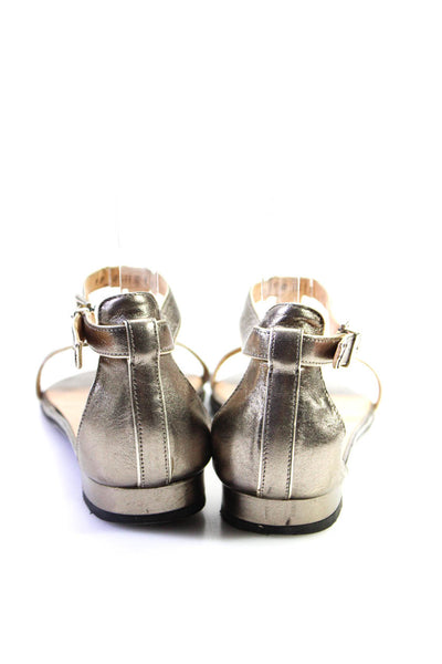 Salvatore Ferragamo Womens Metallic Ankle Strap Sandals Gold Leather Size 8